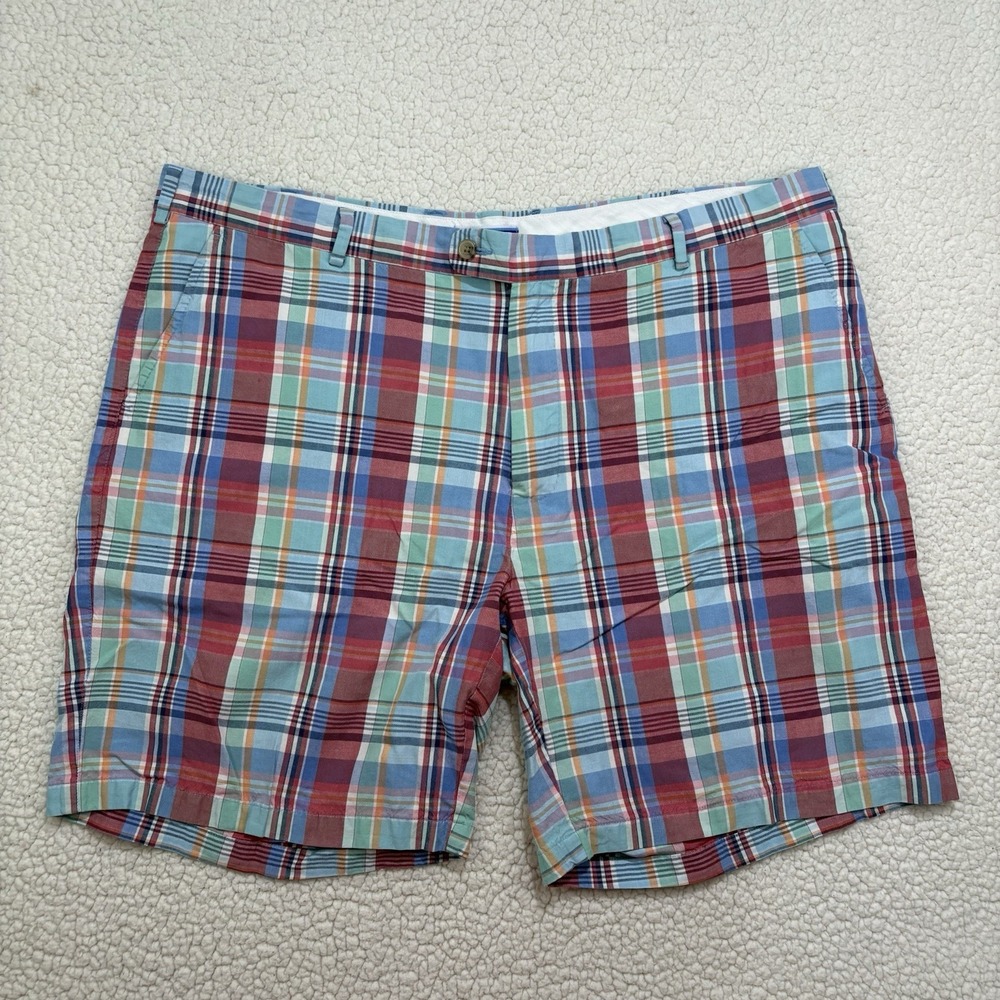 Peter Millar Seaside Plaid Chino Golf Shorts 8" Inseam Men's Size 42 Red Blue